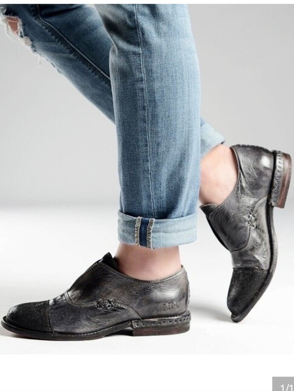 Bed|Stu Rose Black Loafers Driving Shoes Leather Suede in Graphito Dip Dye 7.5M - Picture 3 of 8